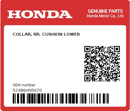 Product image: Honda - 52486HN5670 - COLLAR, RR. CUSHION LOWER  0