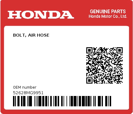 Product image: Honda - 52628MG9951 - BOLT, AIR HOSE  0