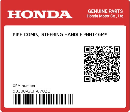 Product image: Honda - 53100-GCF-670ZB - PIPE COMP., STEERING HANDLE *NH146M*  0