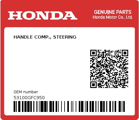 Product image: Honda - 53100GFC950 - HANDLE COMP., STEERING  0