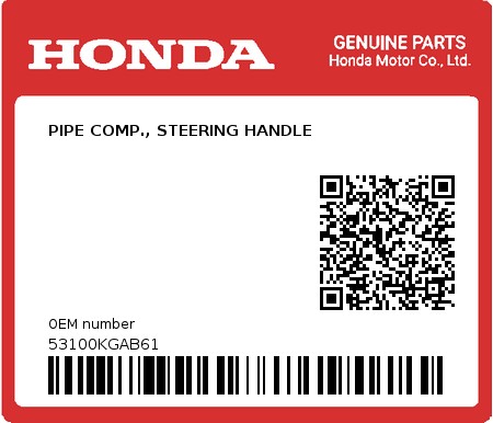 Product image: Honda - 53100KGAB61 - PIPE COMP., STEERING HANDLE  0