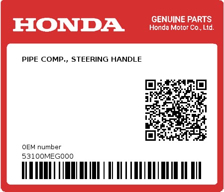 Product image: Honda - 53100MEG000 - PIPE COMP., STEERING HANDLE  0