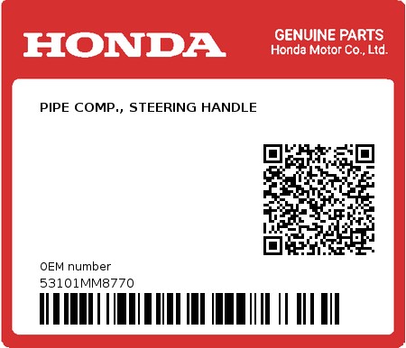Product image: Honda - 53101MM8770 - PIPE COMP., STEERING HANDLE  0