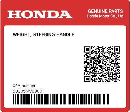 Product image: Honda - 53105MV8900 - WEIGHT, STEERING HANDLE  0