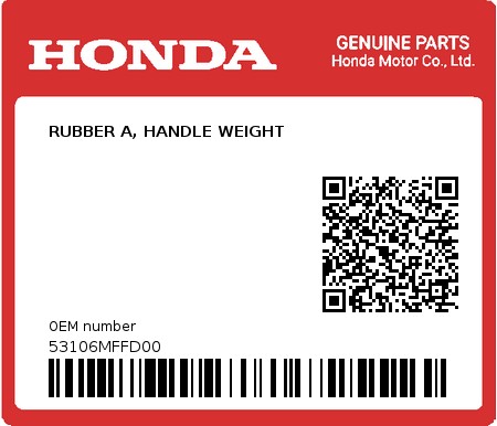 Product image: Honda - 53106MFFD00 - RUBBER A, HANDLE WEIGHT  0