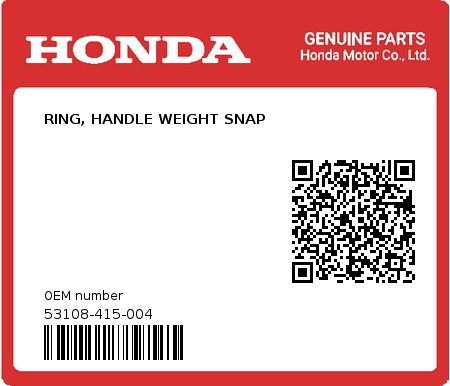 Product image: Honda - 53108-415-004 - RING, HANDLE WEIGHT SNAP  0