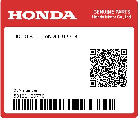 Product image: Honda - 53121HB9770 - HOLDER, L. HANDLE UPPER  0