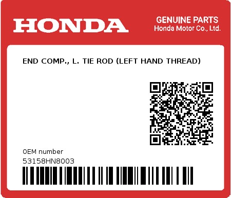 Product image: Honda - 53158HN8003 - END COMP., L. TIE ROD (LEFT HAND THREAD)  0