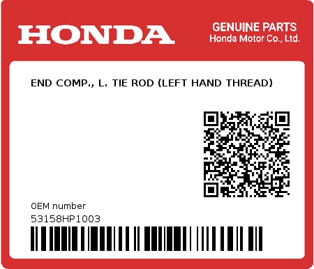 Product image: Honda - 53158HP1003 - END COMP., L. TIE ROD (LEFT HAND THREAD)  0