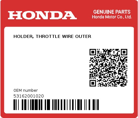 Product image: Honda - 53162001020 - HOLDER, THROTTLE WIRE OUTER  0