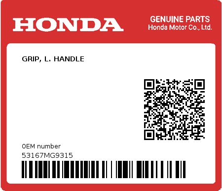 Product image: Honda - 53167MG9315 - GRIP, L. HANDLE  0