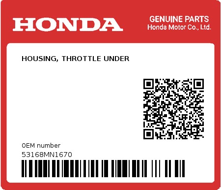 Product image: Honda - 53168MN1670 - HOUSING, THROTTLE UNDER  0