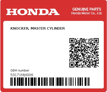 Product image: Honda - 53171MJ4006 - KNOCKER, MASTER CYLINDER  0