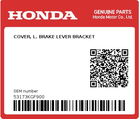 Product image: Honda - 53173KGF900 - COVER, L. BRAKE LEVER BRACKET  0