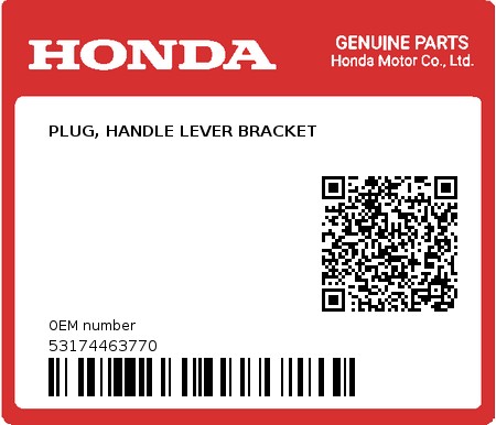 Product image: Honda - 53174463770 - PLUG, HANDLE LEVER BRACKET  0