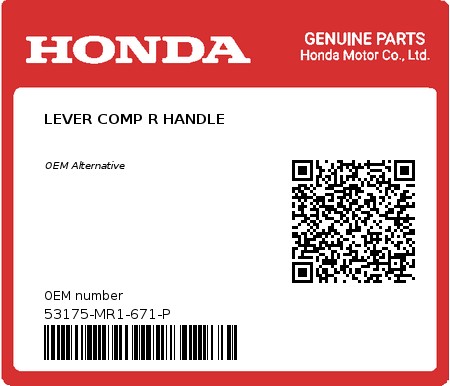 Product image: Honda - 53175-MR1-671-P - LEVER COMP R HANDLE  0