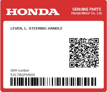 Product image: Honda - 53178GFM900 - LEVER, L. STEERING HANDLE  0