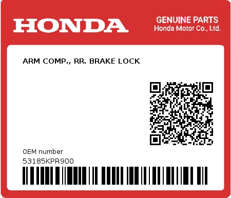 Product image: Honda - 53185KPR900 - ARM COMP., RR. BRAKE LOCK  0