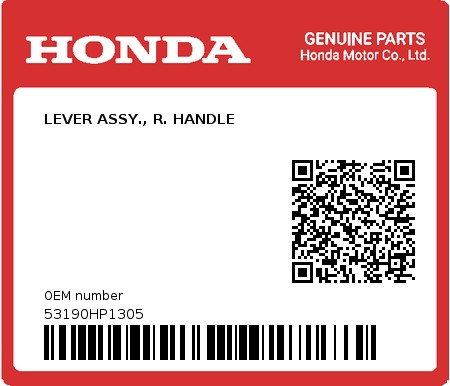 Product image: Honda - 53190HP1305 - LEVER ASSY., R. HANDLE  0