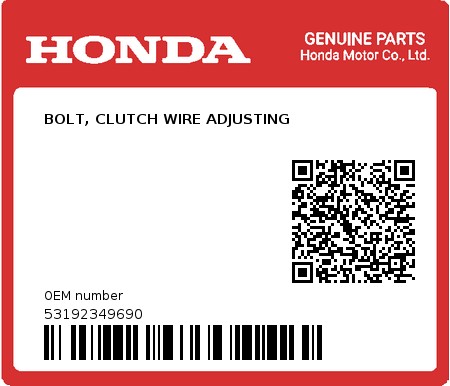 Product image: Honda - 53192349690 - BOLT, CLUTCH WIRE ADJUSTING  0