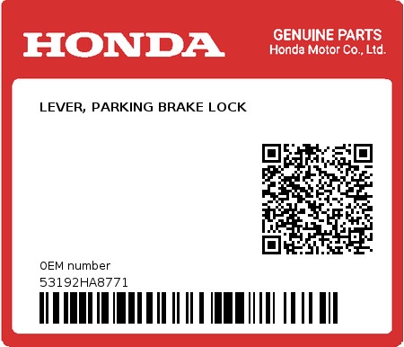 Product image: Honda - 53192HA8771 - LEVER, PARKING BRAKE LOCK  0