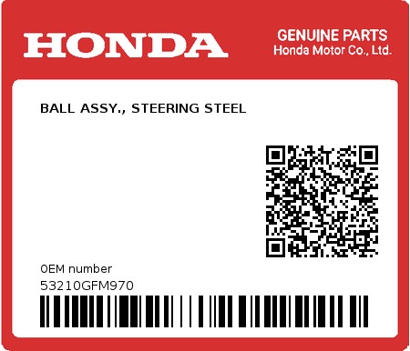 Product image: Honda - 53210GFM970 - BALL ASSY., STEERING STEEL  0