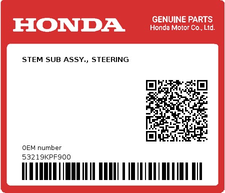 Product image: Honda - 53219KPF900 - STEM SUB ASSY., STEERING  0