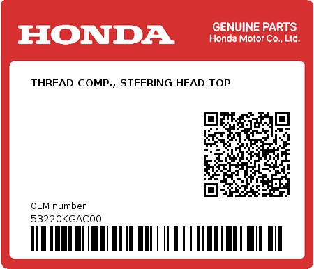 Product image: Honda - 53220KGAC00 - THREAD COMP., STEERING HEAD TOP  0