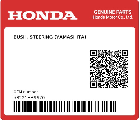 Product image: Honda - 53221HB9670 - BUSH, STEERING (YAMASHITA)  0