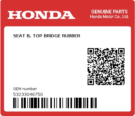 Product image: Honda - 53233046750 - SEAT B, TOP BRIDGE RUBBER  0