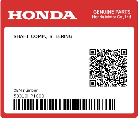 Product image: Honda - 53310HP1600 - SHAFT COMP., STEERING  0