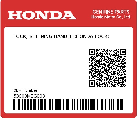 Product image: Honda - 53600MEG003 - LOCK, STEERING HANDLE (HONDA LOCK)  0