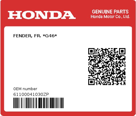 Product image: Honda - 61100041030ZP - FENDER, FR. *G46*  0