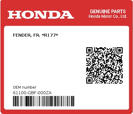 Product image: Honda - 61100-GBF-000ZA - FENDER, FR. *R177*  0