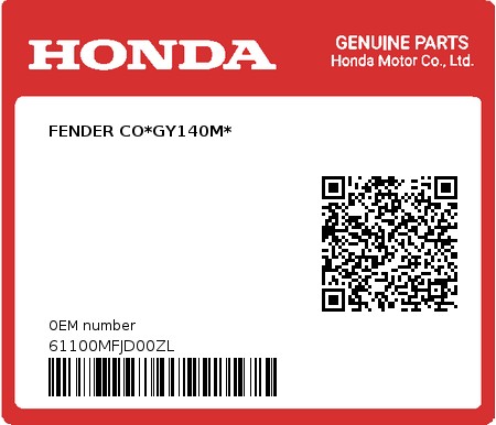 Product image: Honda - 61100MFJD00ZL - FENDER CO*GY140M*  0