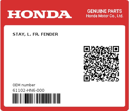 Product image: Honda - 61102-HN6-000 - STAY, L. FR. FENDER  0