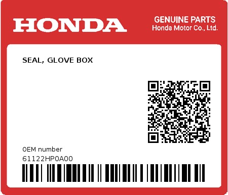 Product image: Honda - 61122HP0A00 - SEAL, GLOVE BOX  0