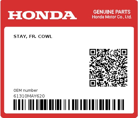Product image: Honda - 61310MAY620 - STAY, FR. COWL  0