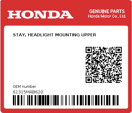 Product image: Honda - 61315MAB620 - STAY, HEADLIGHT MOUNTING UPPER  0