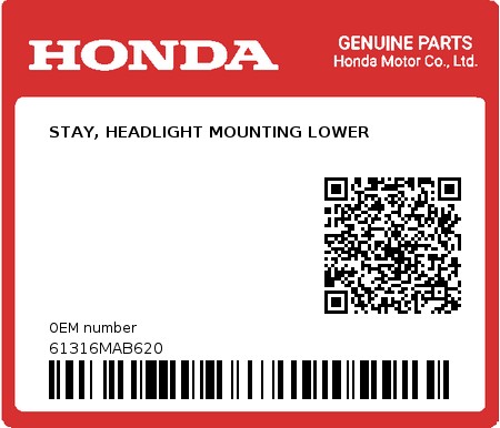 Product image: Honda - 61316MAB620 - STAY, HEADLIGHT MOUNTING LOWER  0