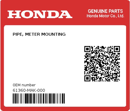 Product image: Honda - 61360-MAK-000 - PIPE, METER MOUNTING  0