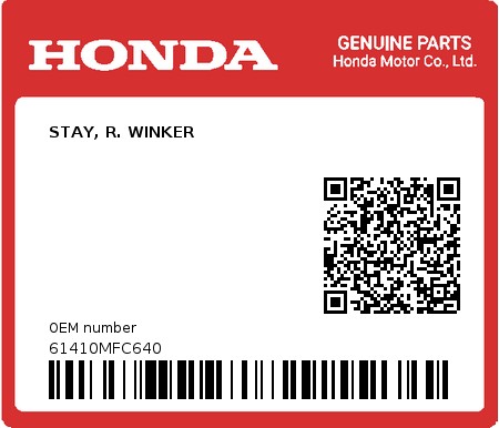 Product image: Honda - 61410MFC640 - STAY, R. WINKER  0