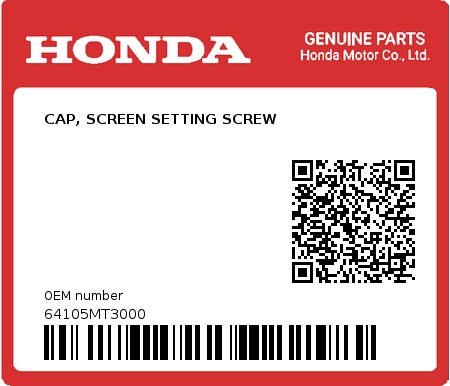 Product image: Honda - 64105MT3000 - CAP, SCREEN SETTING SCREW  0