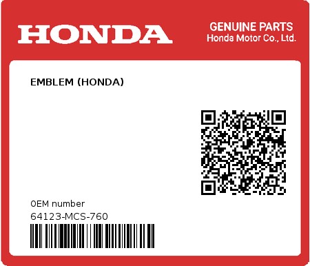Product image: Honda - 64123-MCS-760 - EMBLEM (HONDA)  0