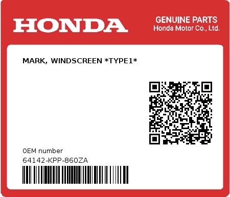 Product image: Honda - 64142-KPP-860ZA - MARK, WINDSCREEN *TYPE1*  0