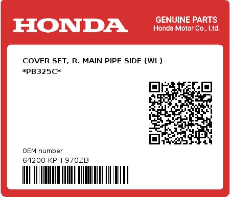 Product image: Honda - 64200-KPH-970ZB - COVER SET, R. MAIN PIPE SIDE (WL) *PB325C*  0