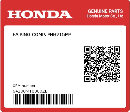 Product image: Honda - 64200MT8000ZL - FAIRING COMP. *NH215M*  0