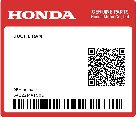 Product image: Honda - 64222MAT505 - DUCT,L RAM  0