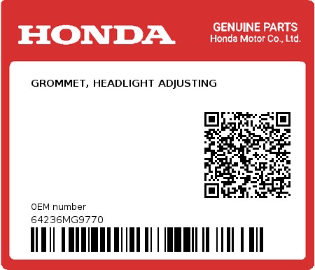 Product image: Honda - 64236MG9770 - GROMMET, HEADLIGHT ADJUSTING  0