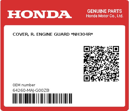 Product image: Honda - 64260-MAJ-G00ZB - COVER, R. ENGINE GUARD *NH304R*  0